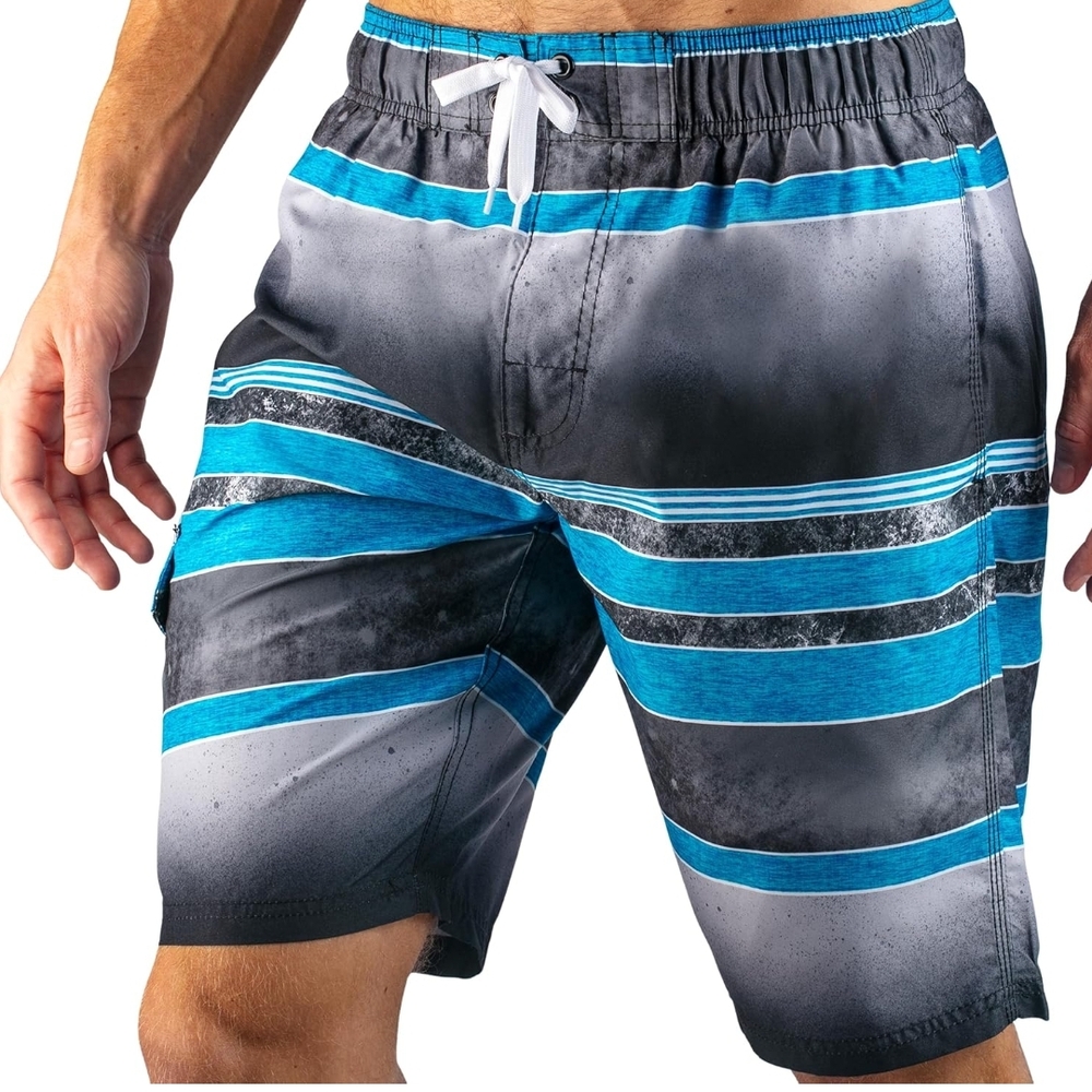 #102-Kanu Surf Blue and Gray Board Shorts Quick-Dry Swimwear